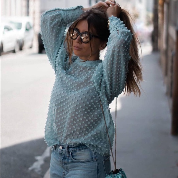 Zara Tops - Zara semi sheer pastel blue  top xs NWT